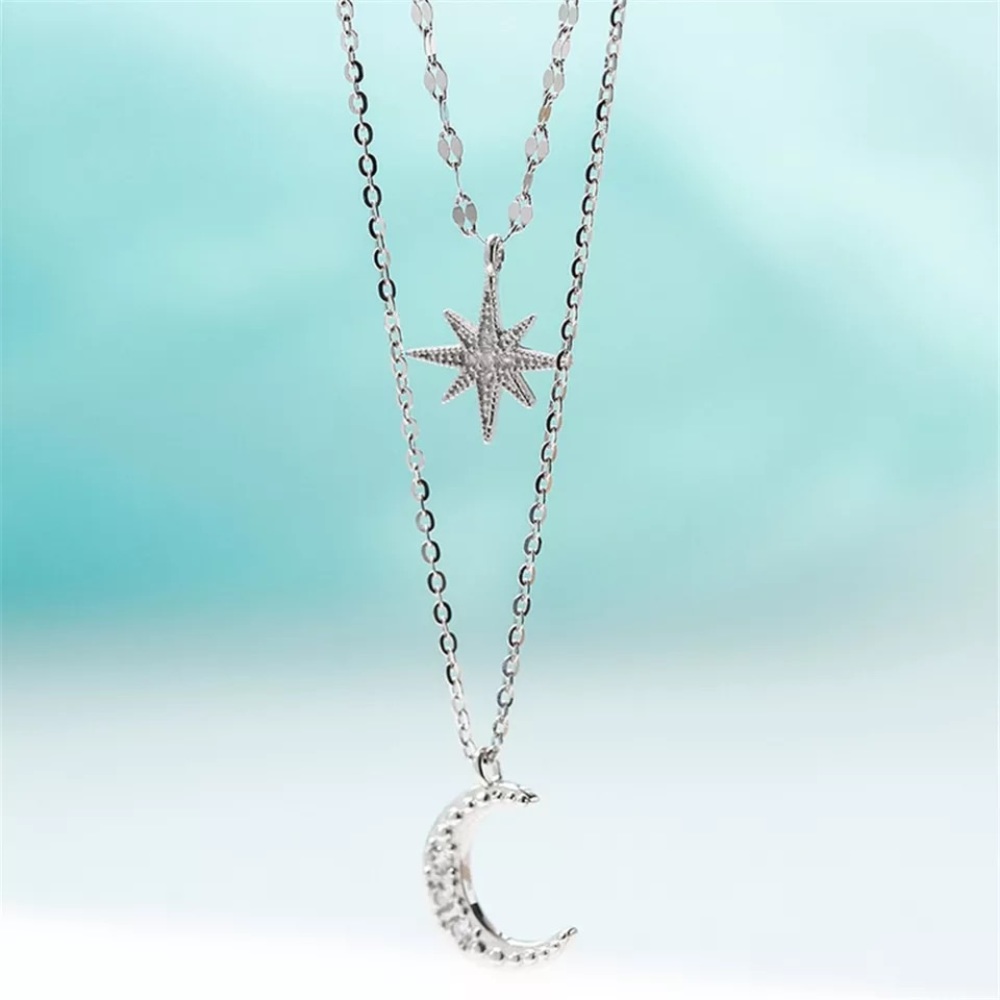 NWOT Silver Double layer moon & star choker - Picture 5 of 6